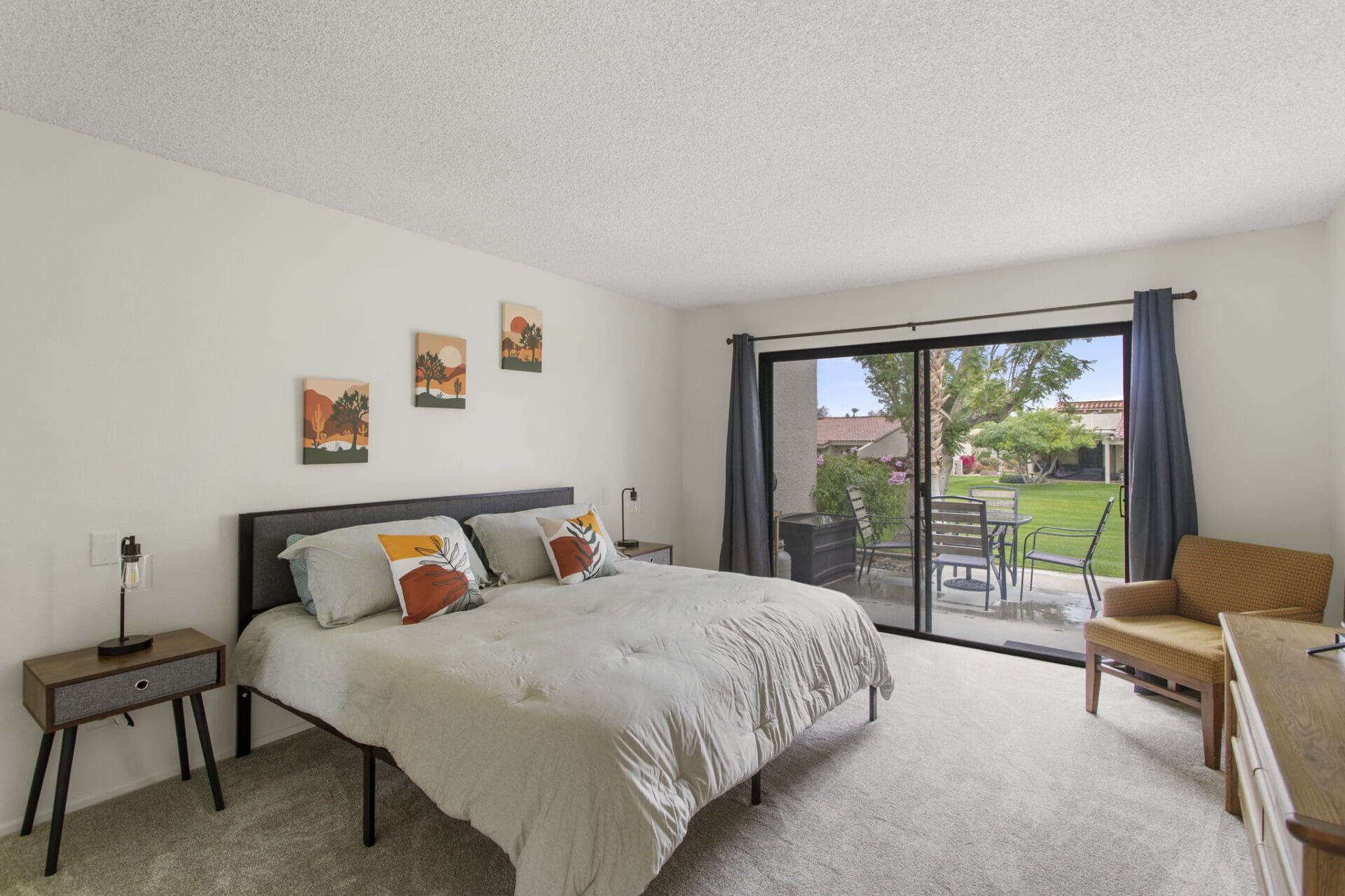 bedroom 1 and backyard from left