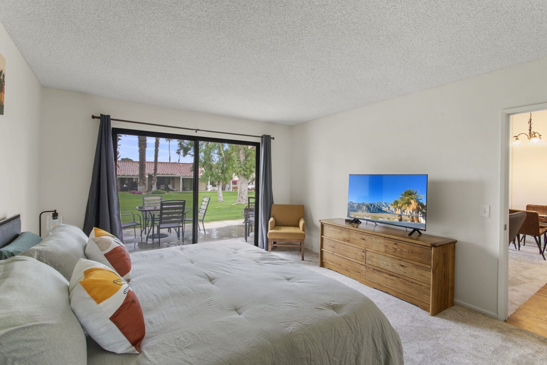 bedroom 1 and backyard from left