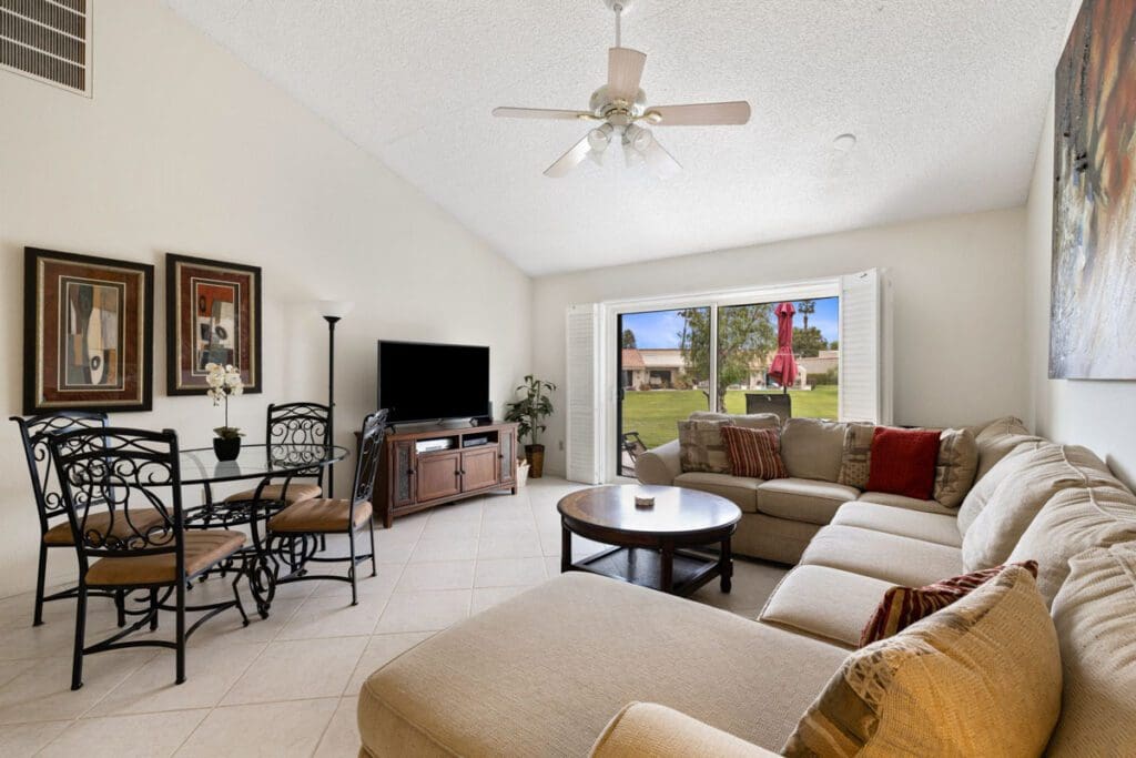 living area and sliding doors