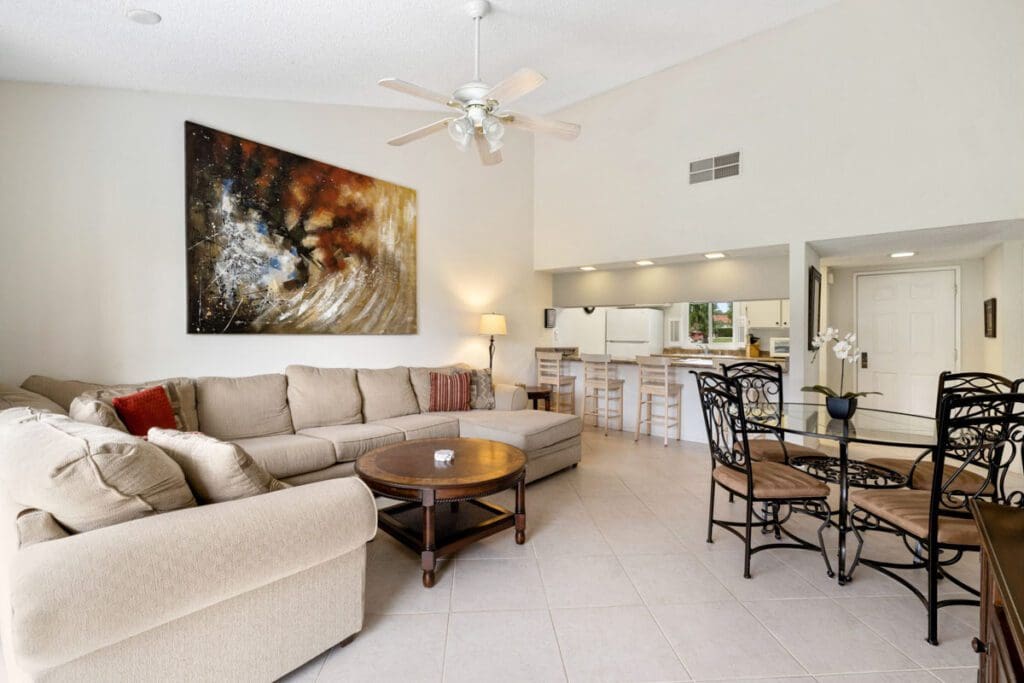 living area and dining room