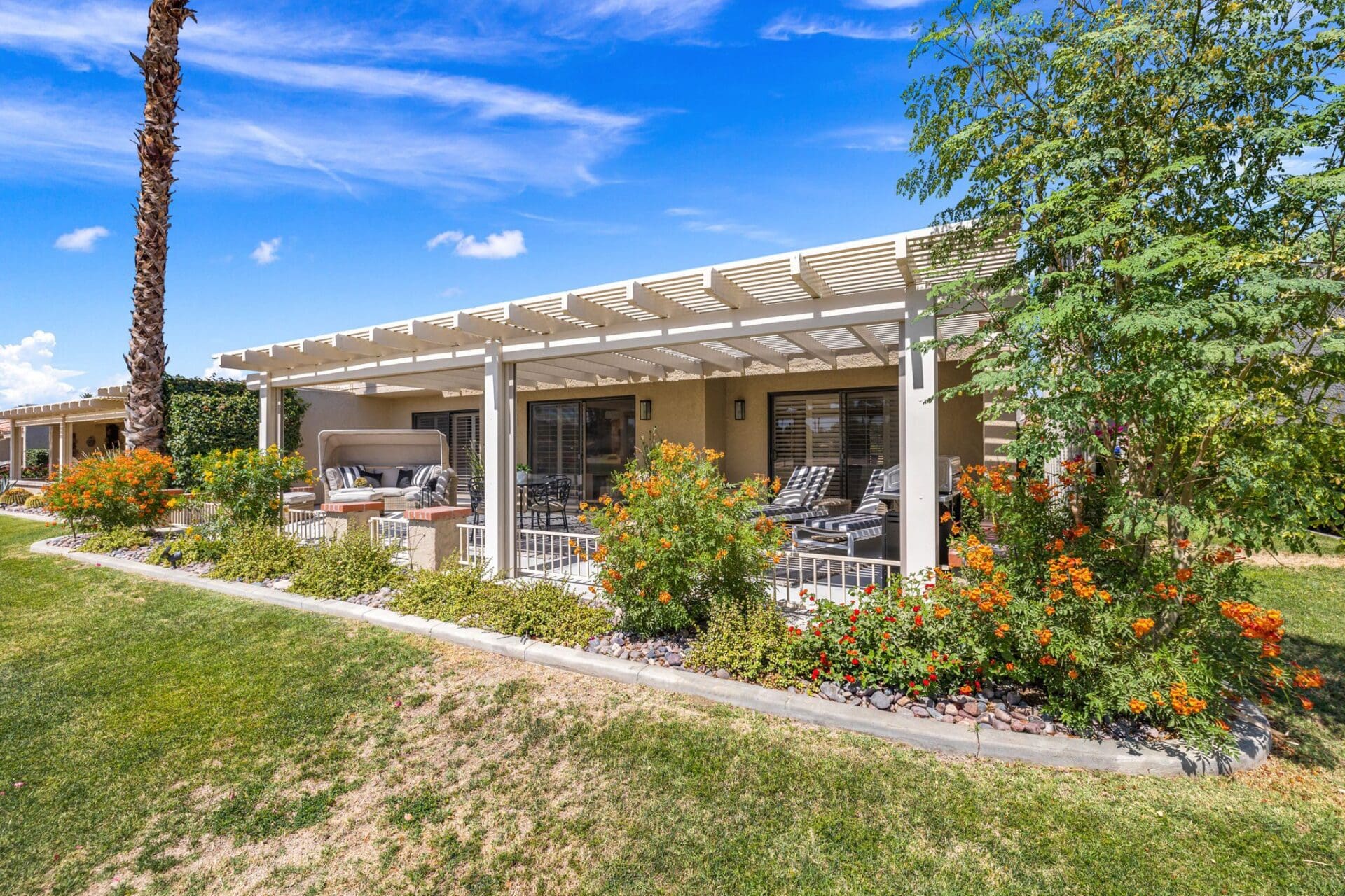 back patio with flowers