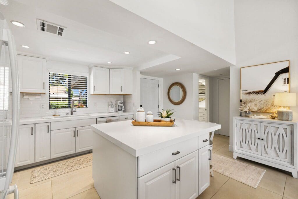 kitchen island and kitchen area