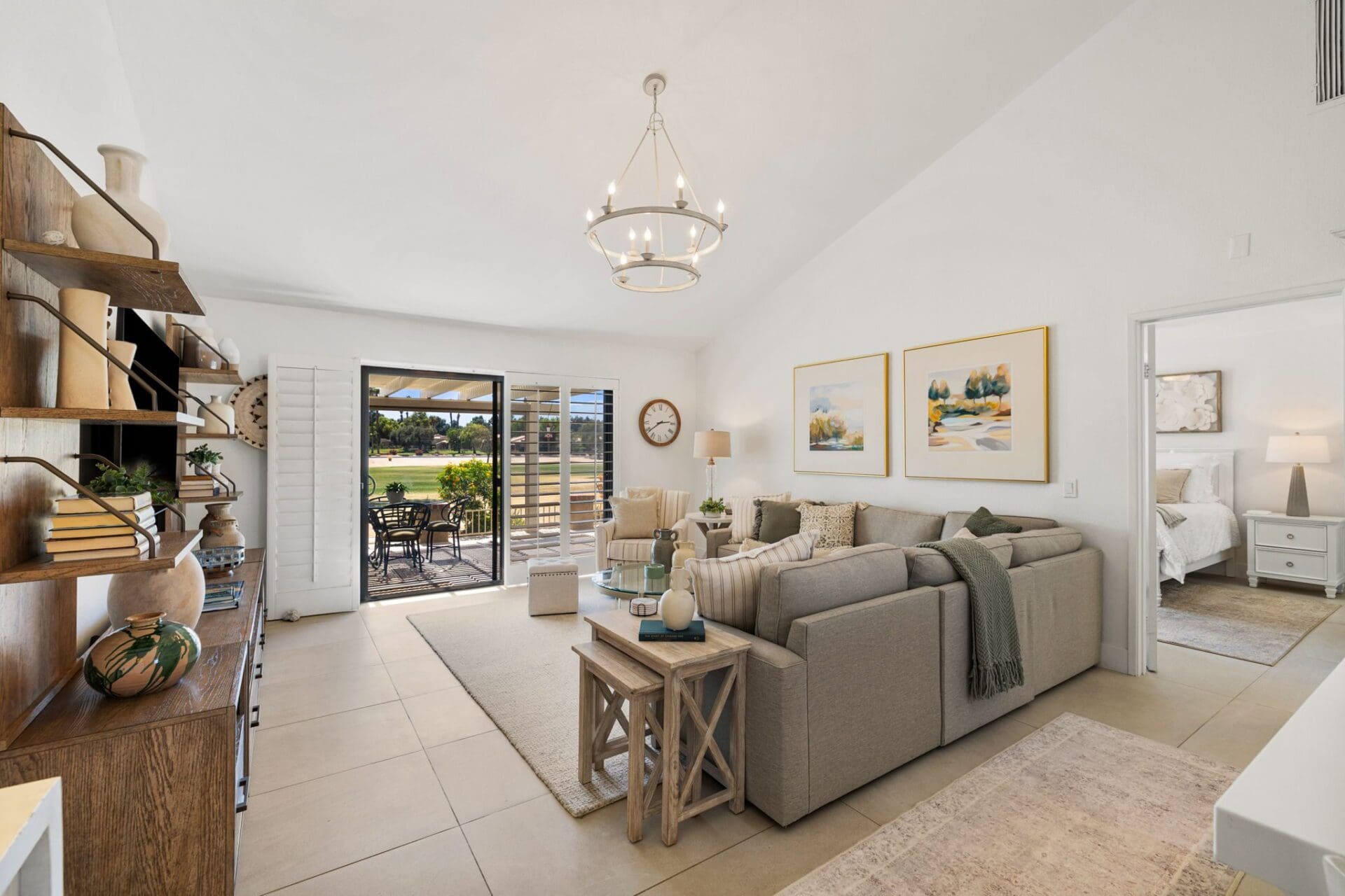 living room with view to bedroom