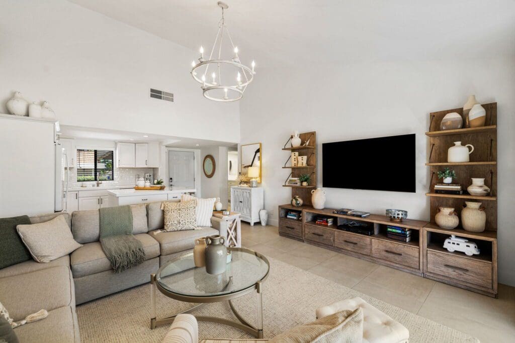 living room with view to kitchen
