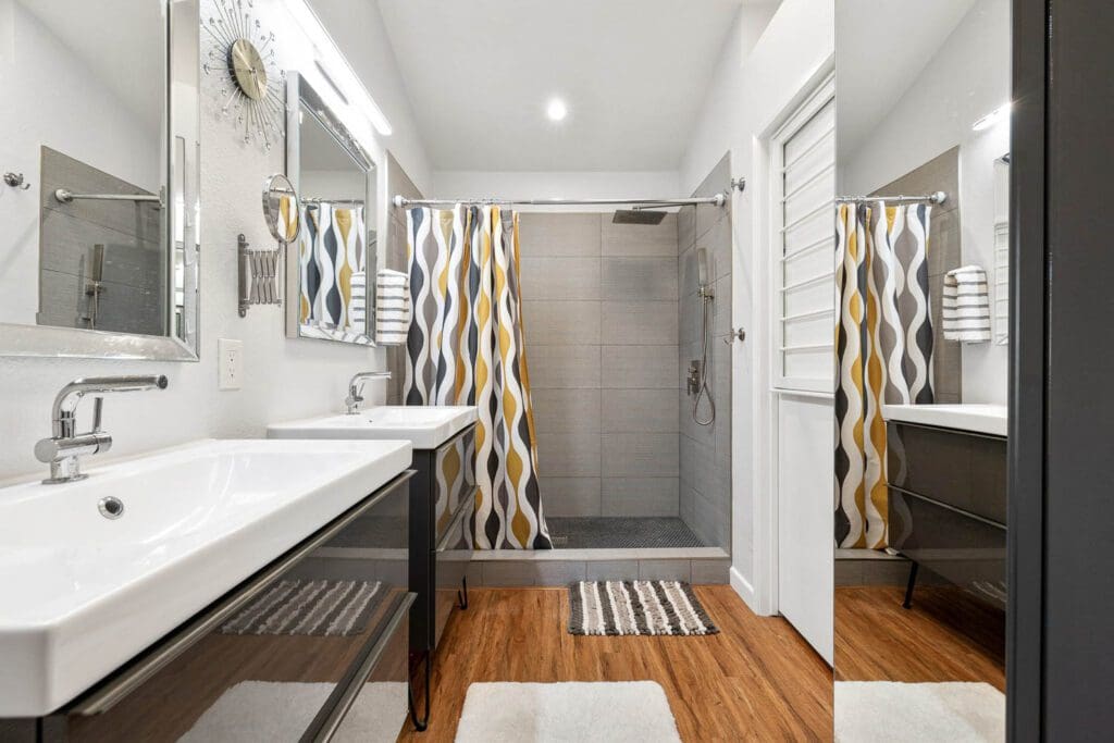 shower and sink in master bathroom