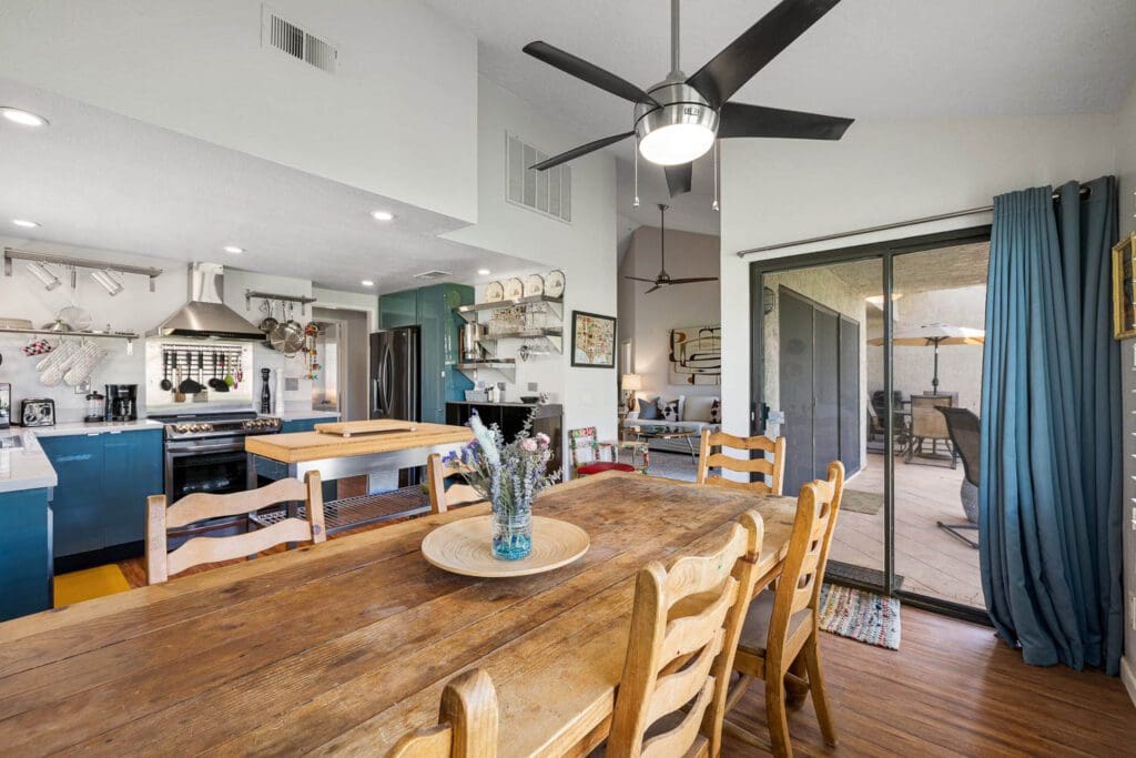 dining table overlooking kitchen
