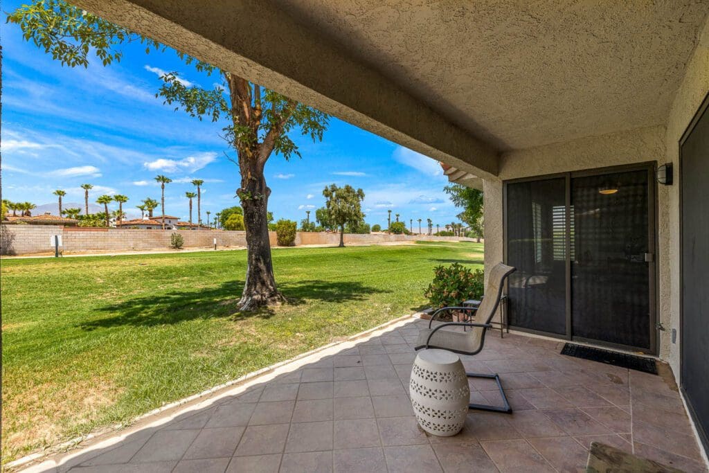 view of golf course from patio