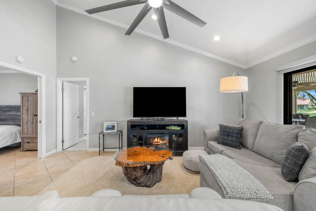 living room tv and fireplace