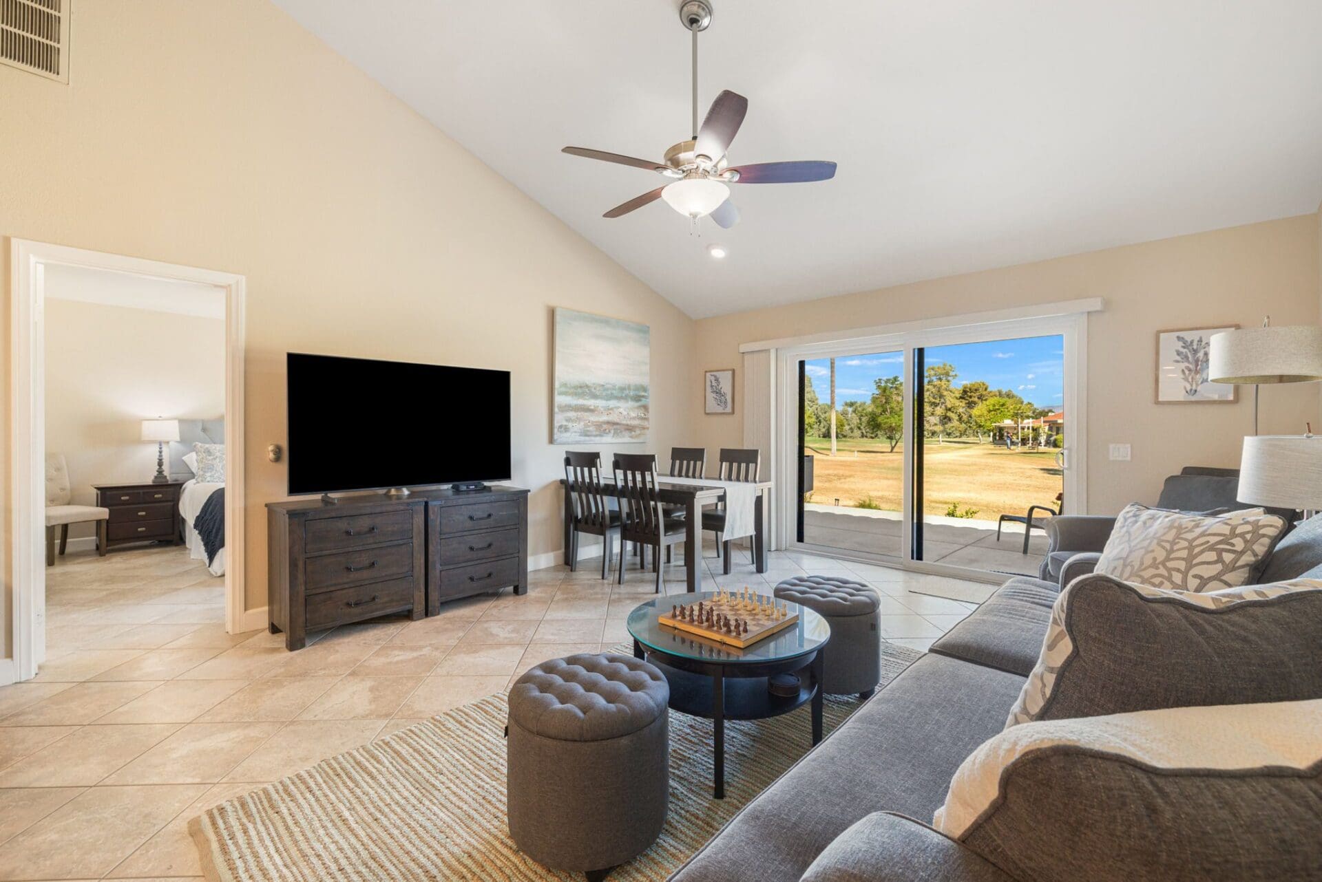 living room and rear view