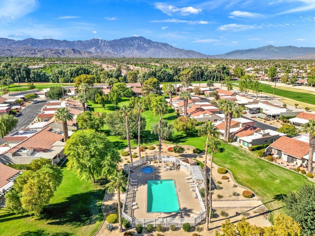 aerial view of pools and spas
