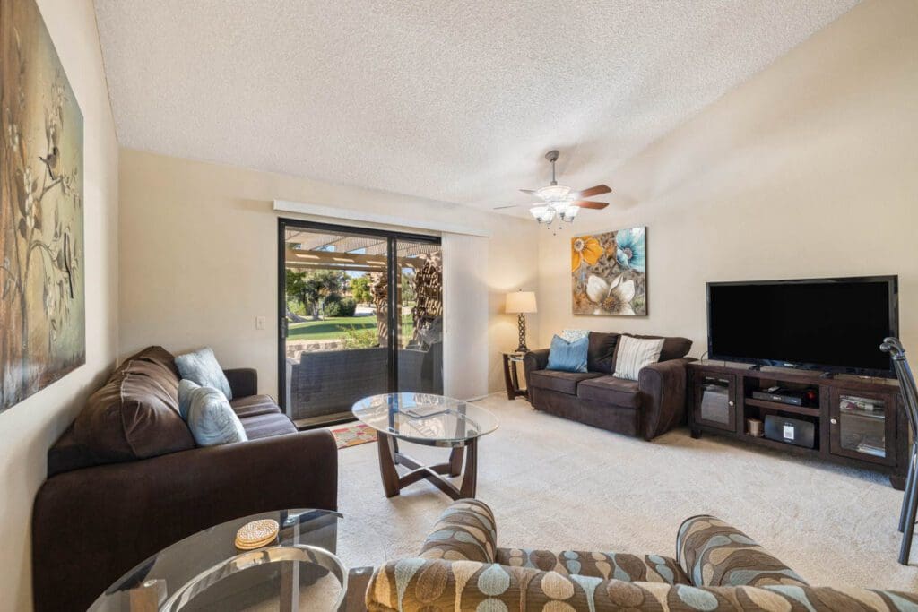 living room and sliding doors