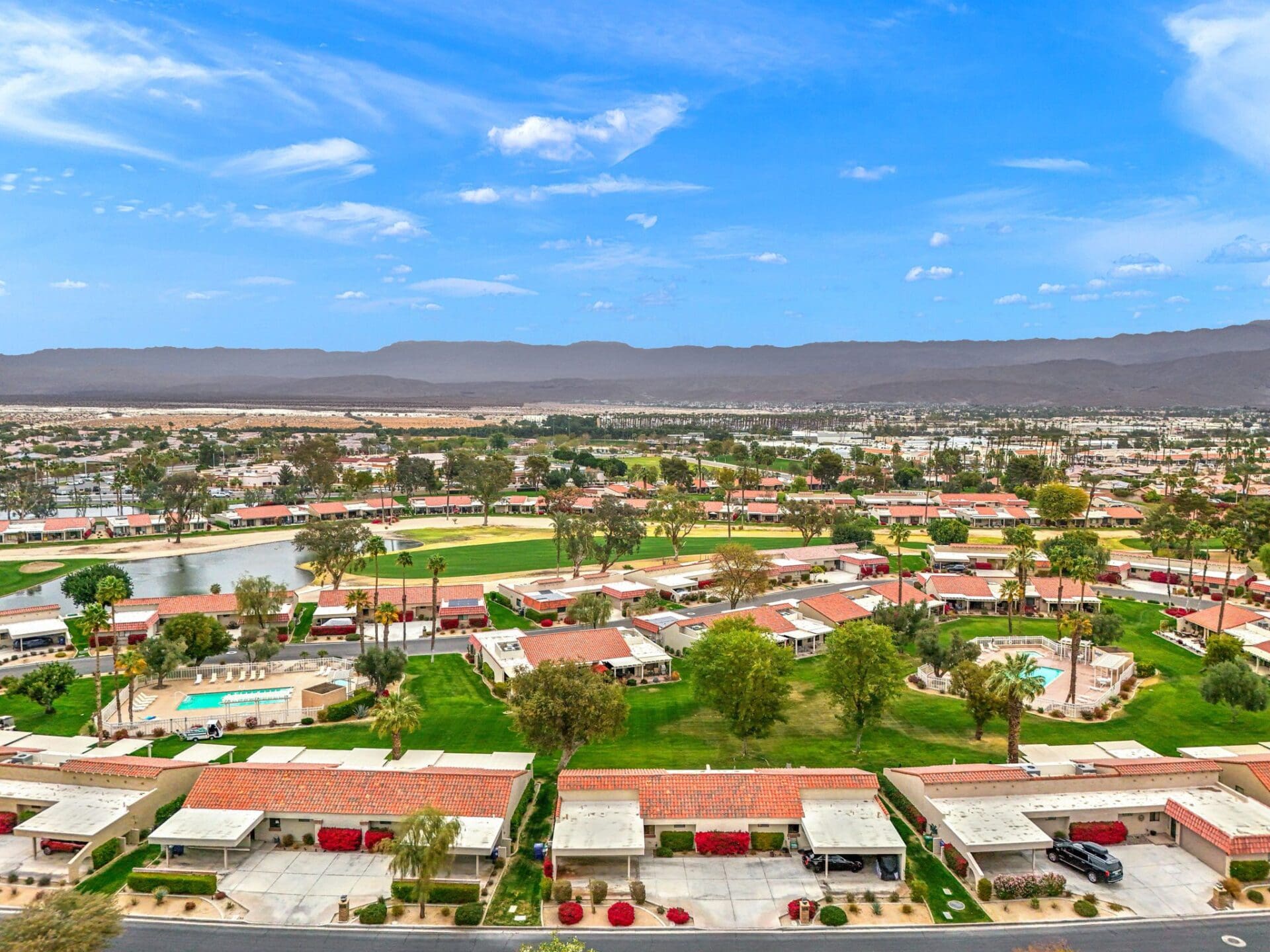 wide shot between 2 pools
