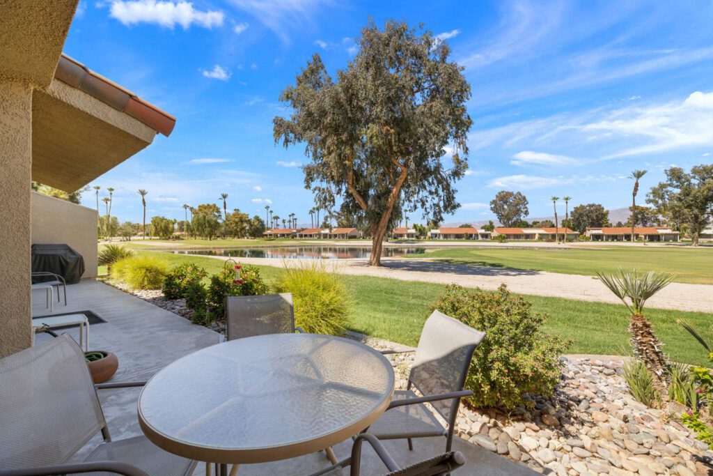 patio table and view of golf course