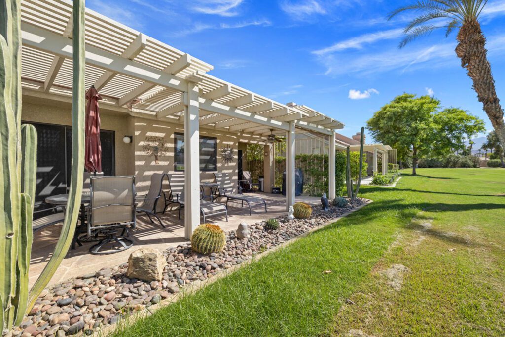 side view of patio and green
