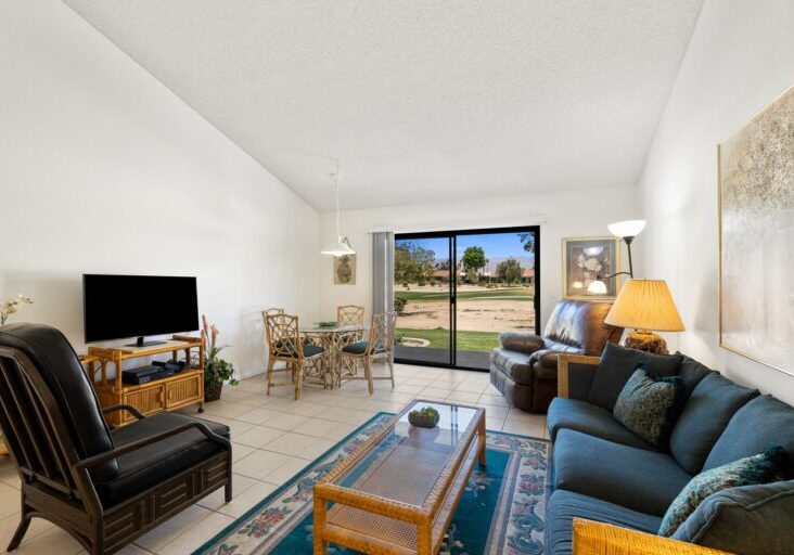 living area with sliding doors
