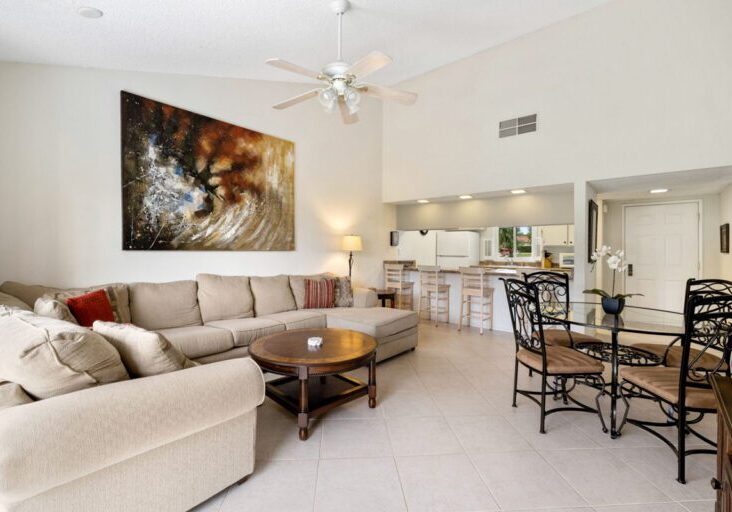 living area and dining room