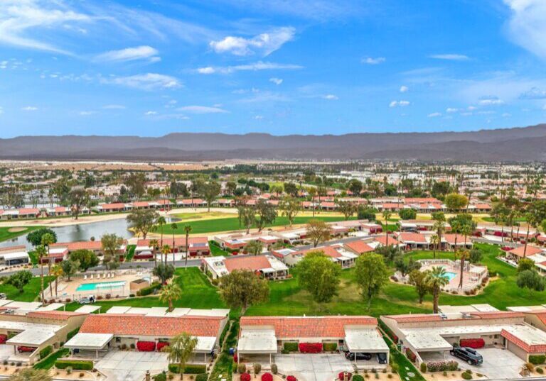 wide shot between 2 pools