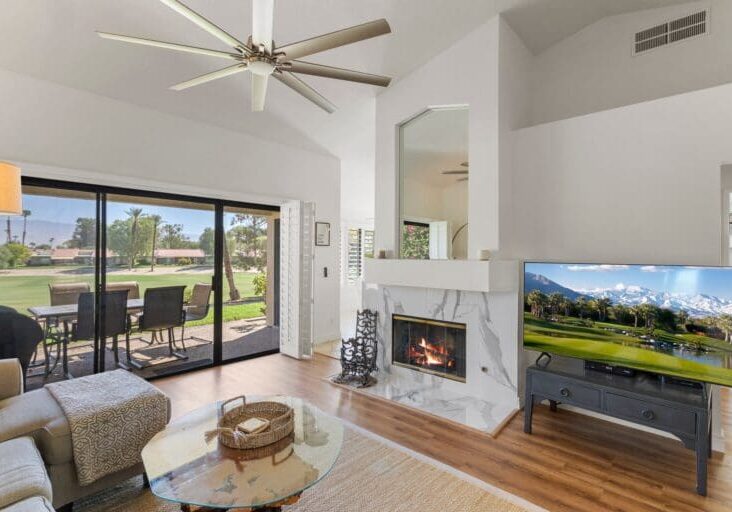 Living area with fireplace at 41927 Preston Trail